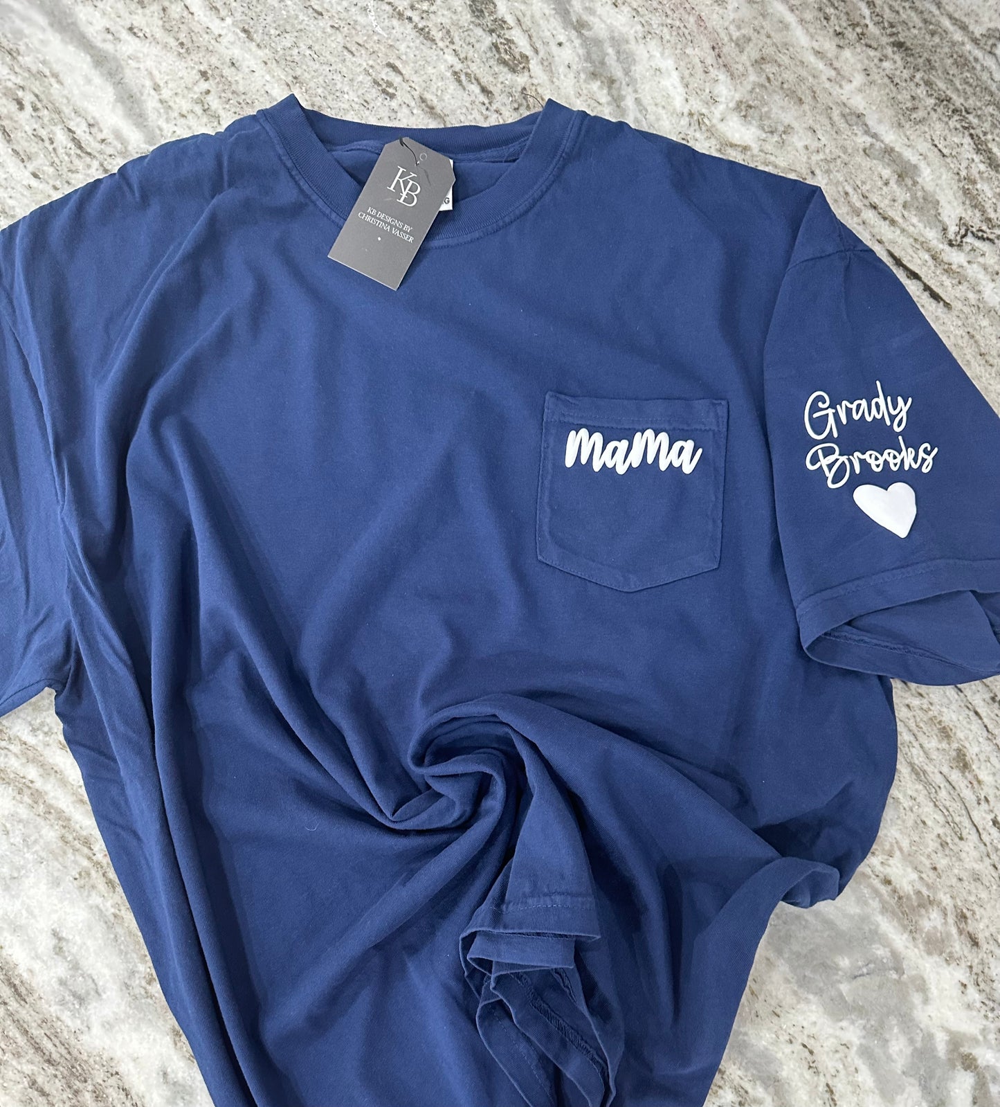 Personalized sleeve mama pocket puff tee