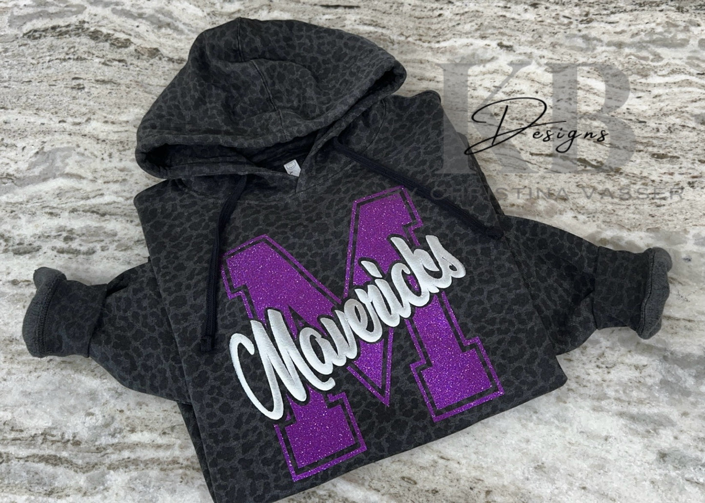 Custom Mascot w/ Glitter & Puff Leopard Hoodie