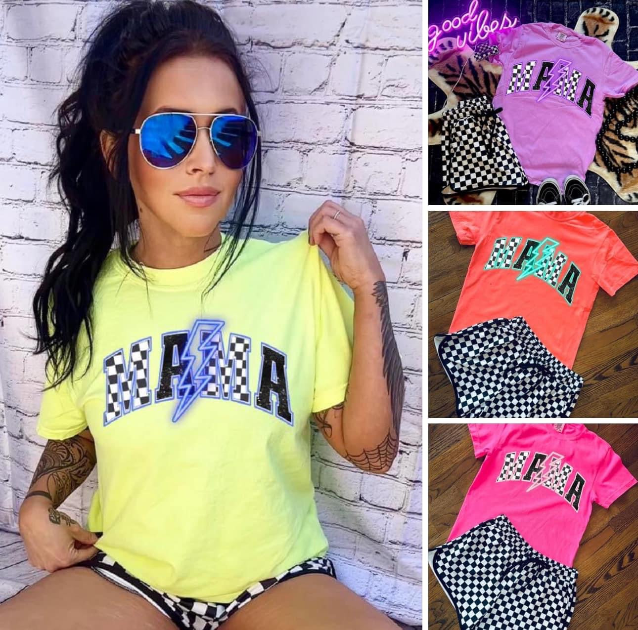 Lightning Bolt Checkered MAMA Tee & Checkered Shorts