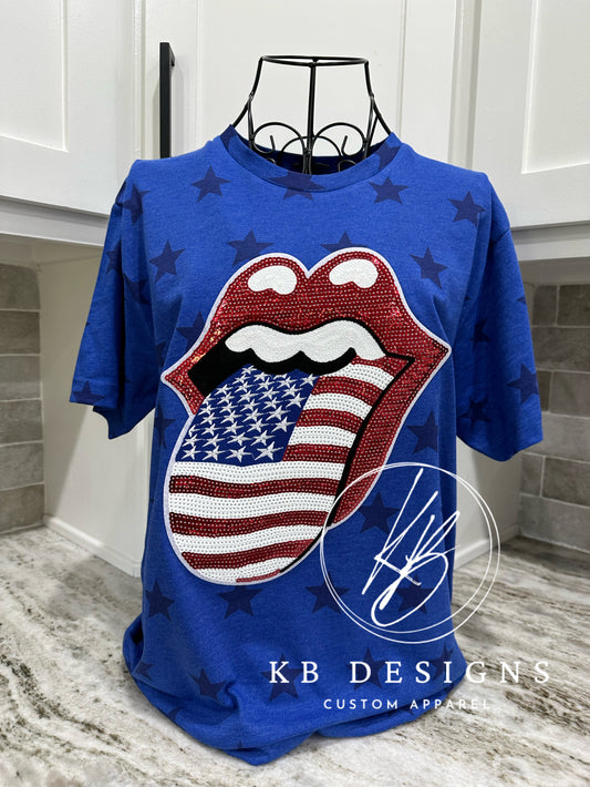 American Flag Mouth Sequin Tee