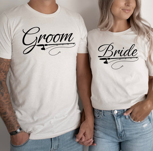 Bride and Groom Fishing Pole Tees
