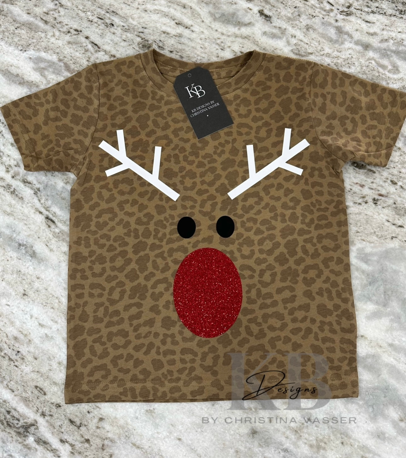 Glitter Reindeer Face Leopard Tee