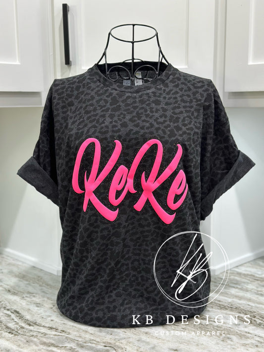 Custom Word Glitter & Puff Leopard Tee