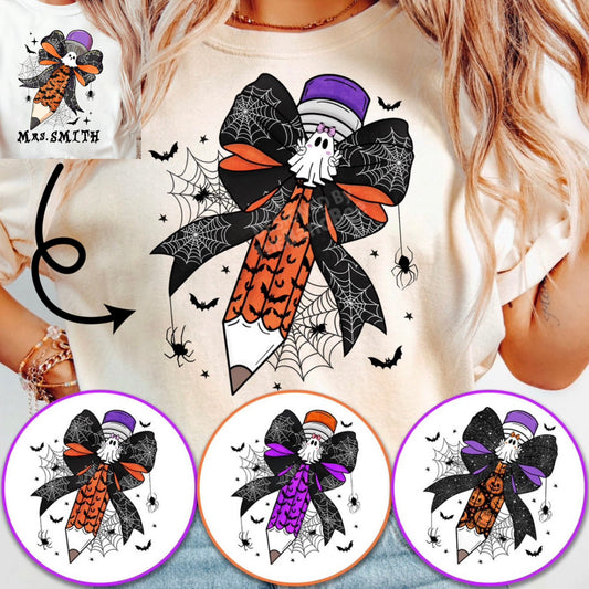 Personalized Halloween Pencil Bow Tee