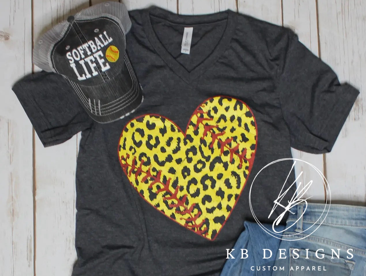 Leopard Heart Softball/Baseball Tee