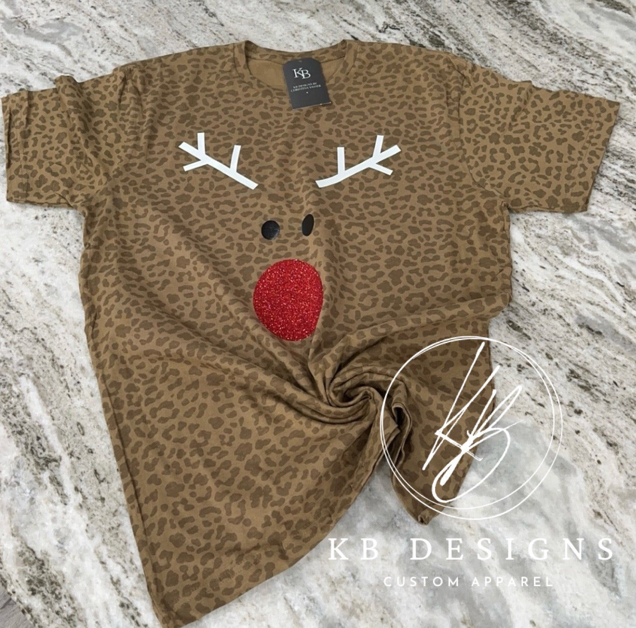 Glitter Reindeer Face Leopard Tee