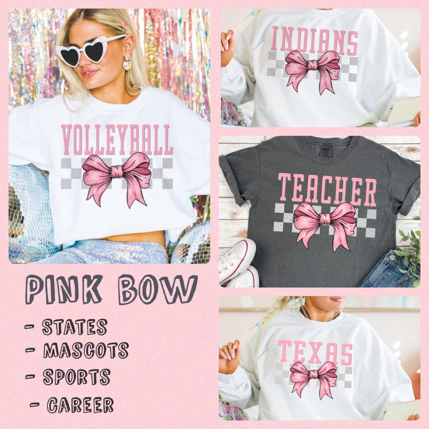 Pink Bow Career, State &  Mascot Tee