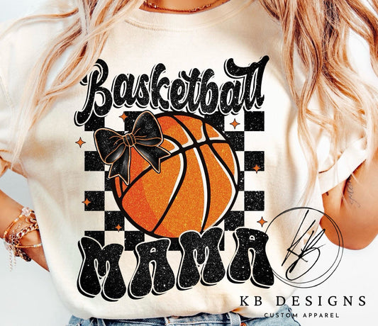 Checkered Basketball MaMa Bow Tee